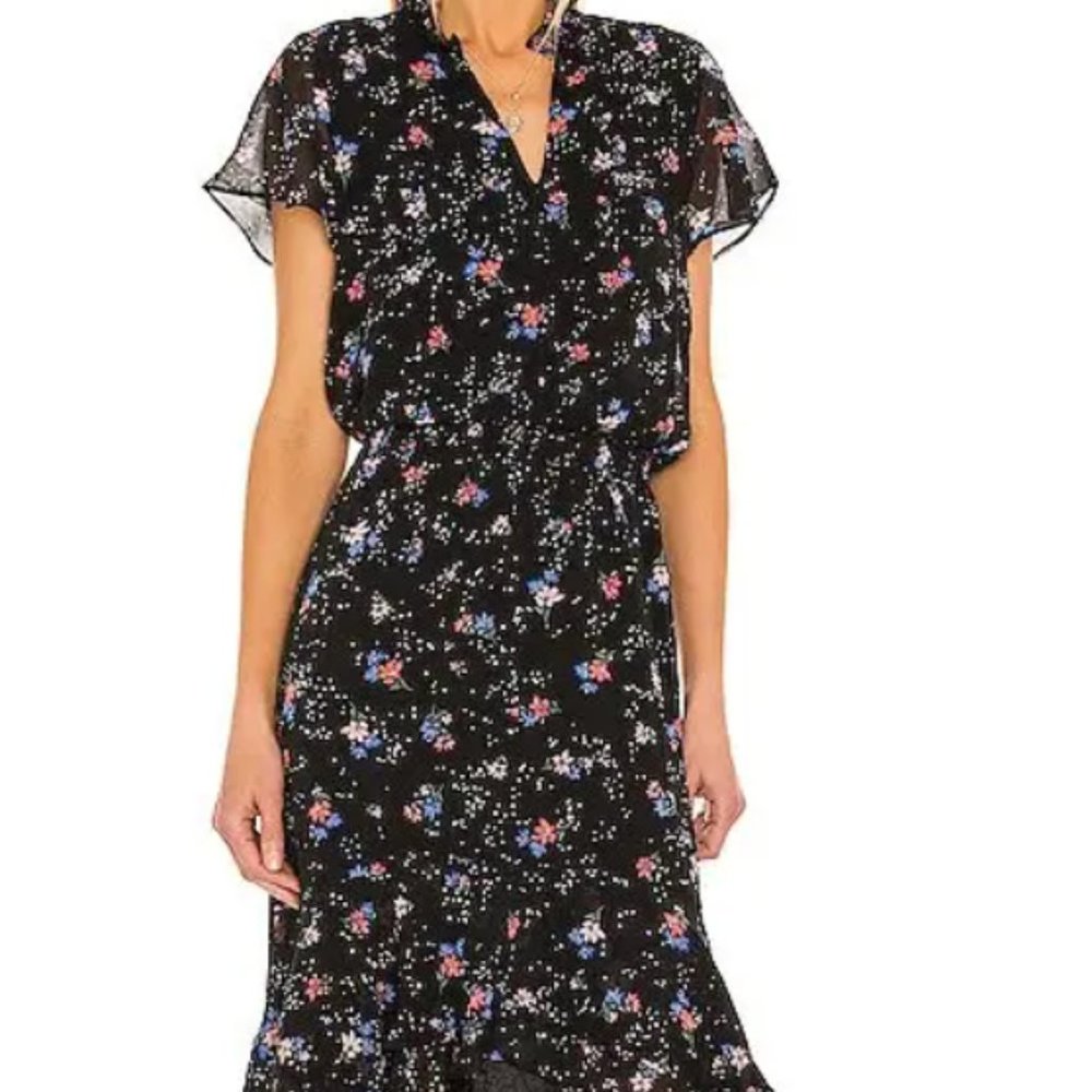 1.STATE Floral High/Low Dress in Rich Black Multi Size XS